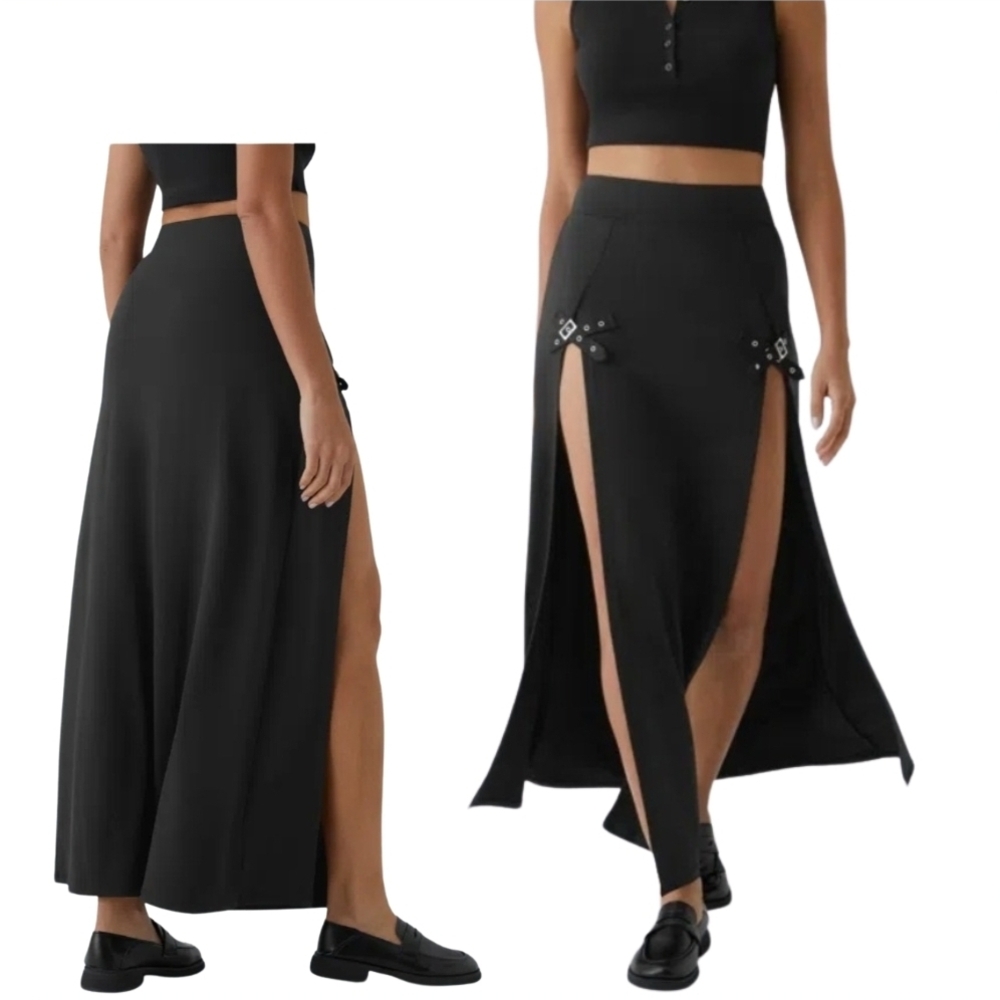 HALARA Black A-line Maxi Skirt with Slit